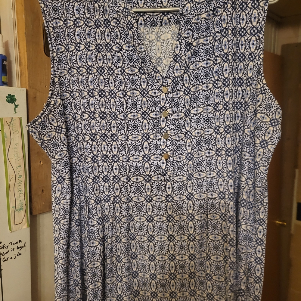 Blue and White Patterned Women's Top